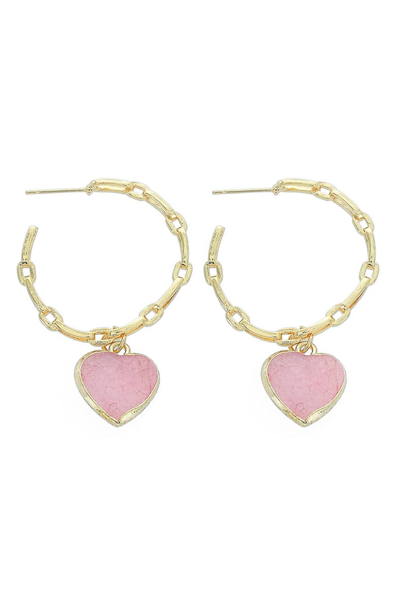 Panacea Heart Drop Hoop Earrings, Main, color, Pink