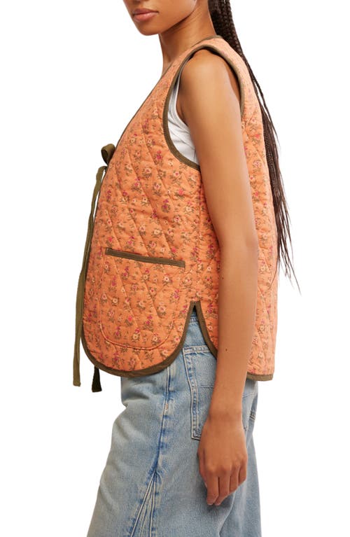 Free People Claudine Quilted Floral Vest In Orange And Olive