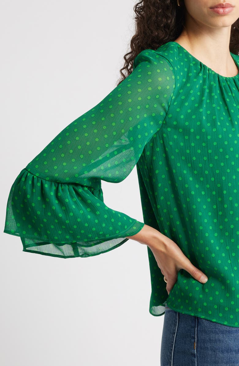 Halogen<sup>®</sup> Polka Dot Ruffle Cuff Top, Alternate, color, Holly Green