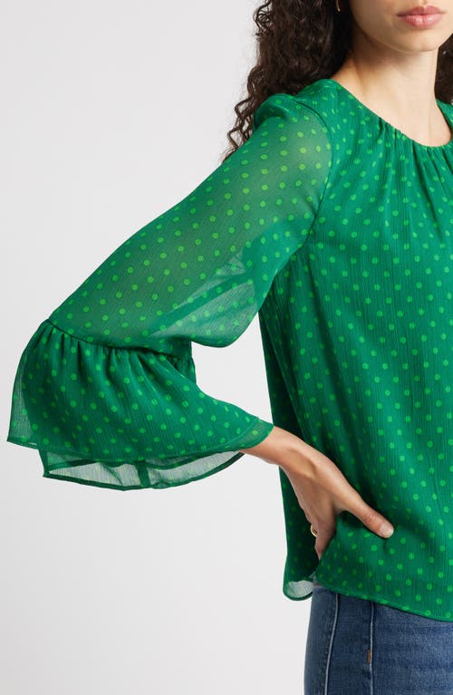 Halogen ® Polka Dot Ruffle Cuff Top In Green