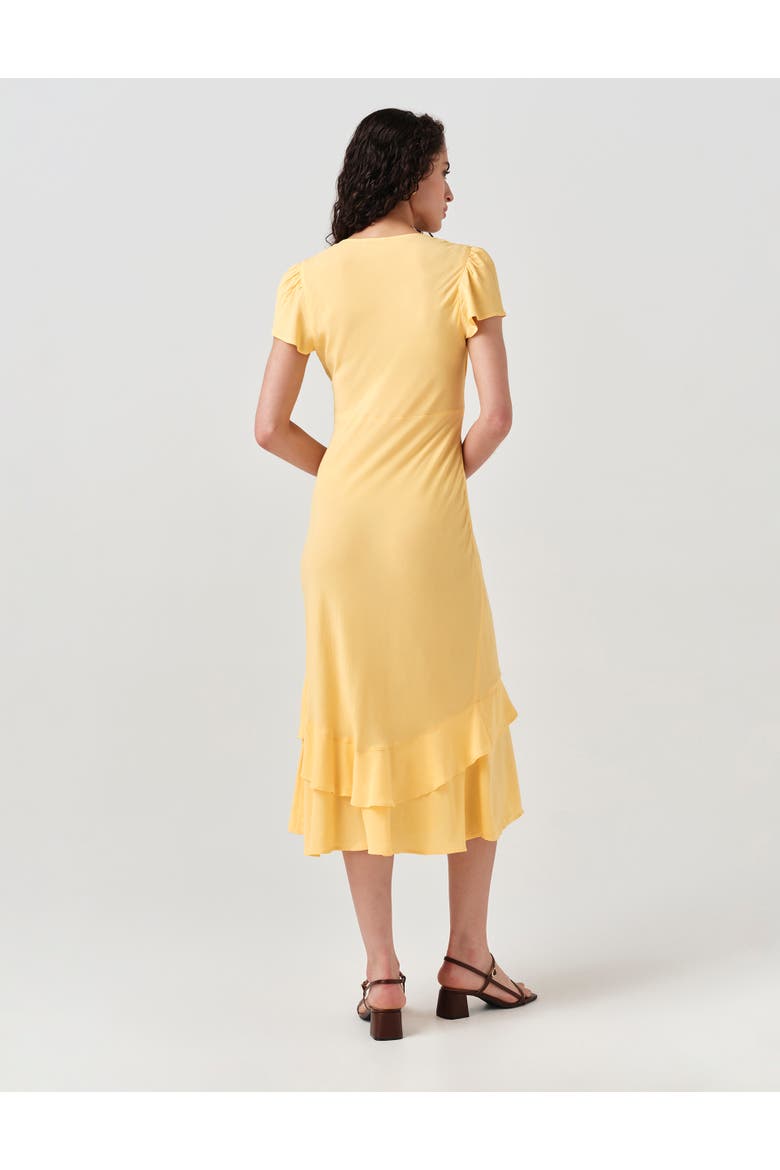 Corinne Frill Crepe Midi Dress, Alternate, color, Yellow