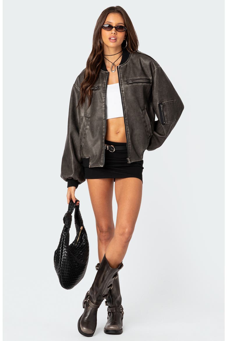 Vava Washed Faux Leather Bomber Jacket, Alternate, color, GRAY-WASHED