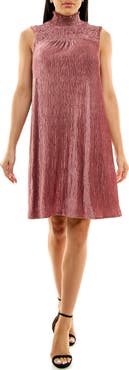 Nina Leonard Smocked Crinkled Dress
