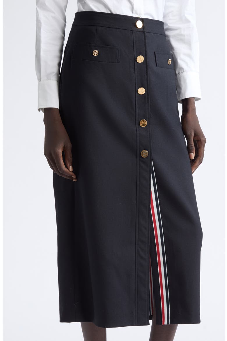 Button Front Wool Midi Skirt, Alternate, color, NAVY