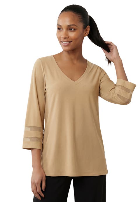 Stretch Knit Mesh Inset Sleeve Tunic (Plus)