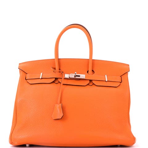 Birkin Handbag Orange Clemence with Palladium Hardware 35