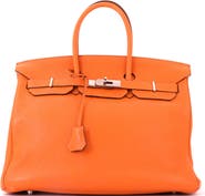 Pre-Owned Hermes Birkin Handbag Orange Clemence with Palladium Hardware 35