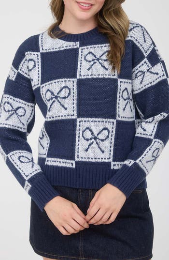 Blu Pepper Bow Sweater In Blue