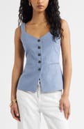 Open Edit Button Front Linen Blend Tank
