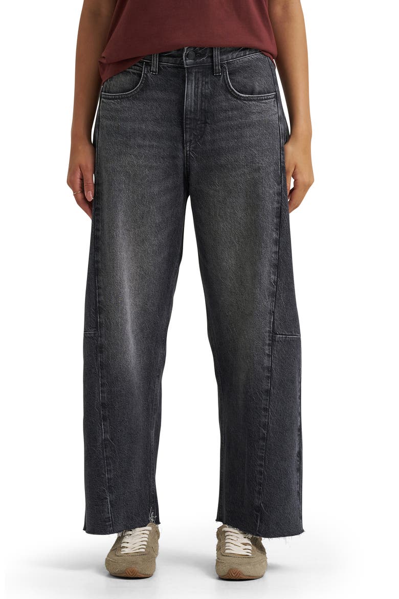 Rider Low Slung Barrel Leg Jeans, Main, color, CHARRED BLACK