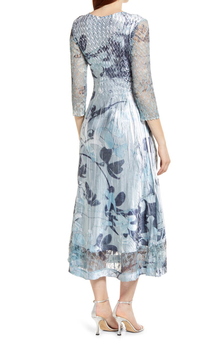 Komarov Lace Sleeve Charmuse Midi Cocktail Dress, Alternate, color,