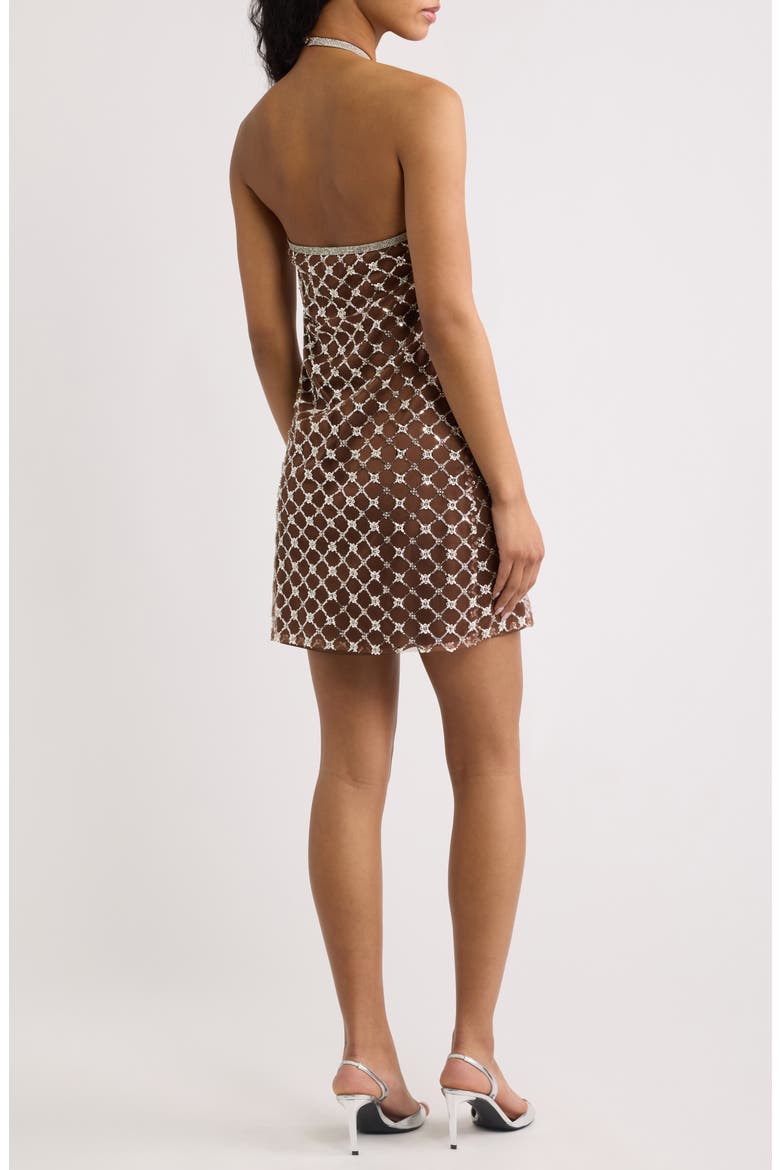 Cinna Embellished Halter Minidress, Alternate, color, CHOCOLATE