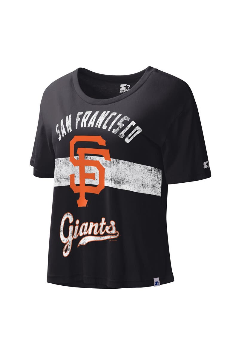 STARTER Women's Starter Black San Francisco Giants Record Setter Crop Top, Alternate, color,