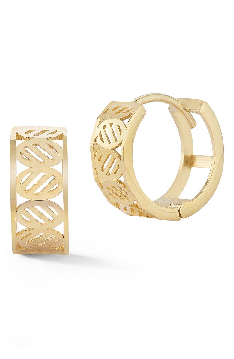 Ember Fine Jewelry Leaf Huggie Hoop Earrings, Main, color, 