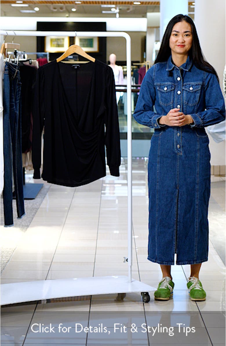 Balloon Sleeve Faux Wrap Crepe Jersey Top, sales video thumbnail