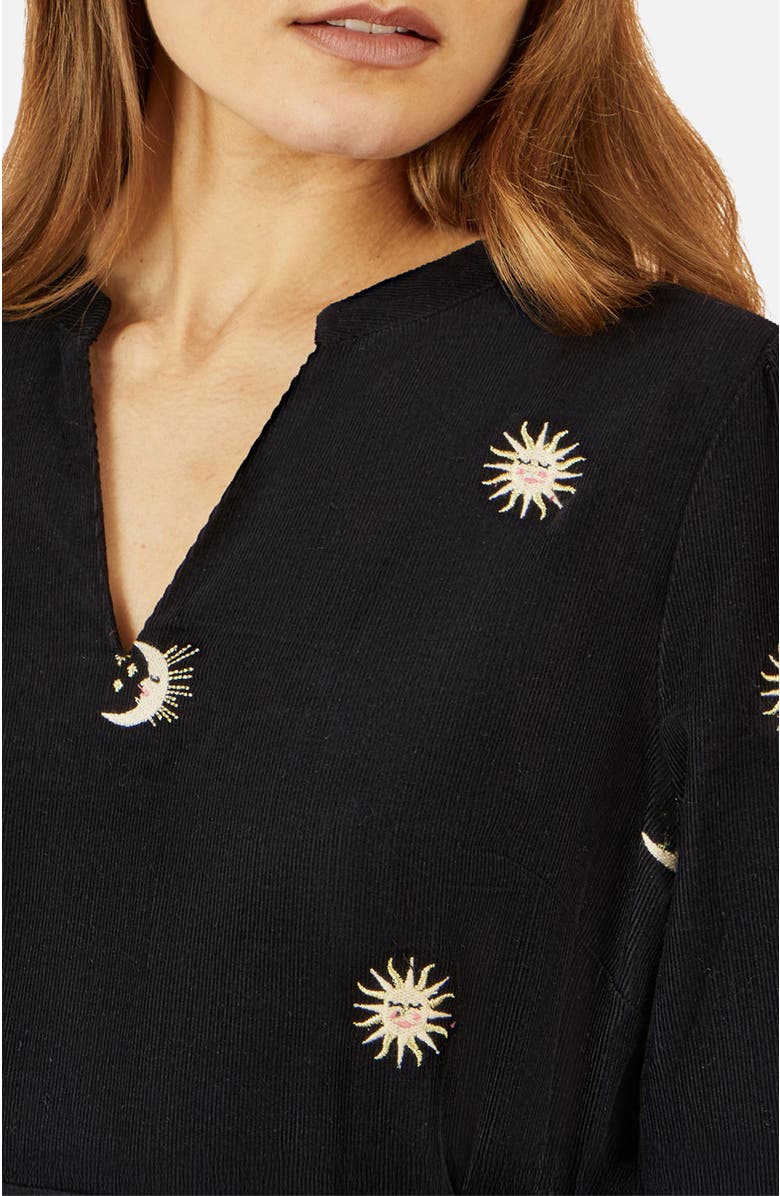 Yumi Cosmic Embroidery Cord Midi Shirt Dress, Alternate, color, Black