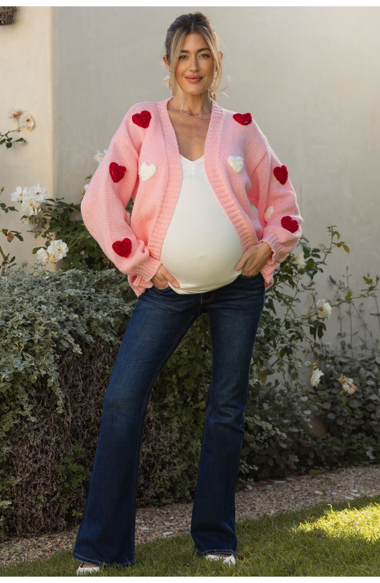 PinkBlush Dark Wash Maternity Flared Jeans, Alternate, color, 