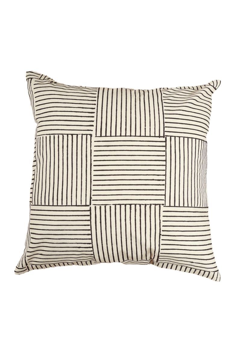Desert Dunes Hand Block Print Pillow - Cover, Main, color, Black and Cream