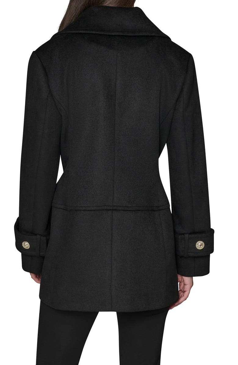 KARL LAGERFELD PARIS Low Waist Double Breasted Wool Blend Peacoat, Alternate, color,