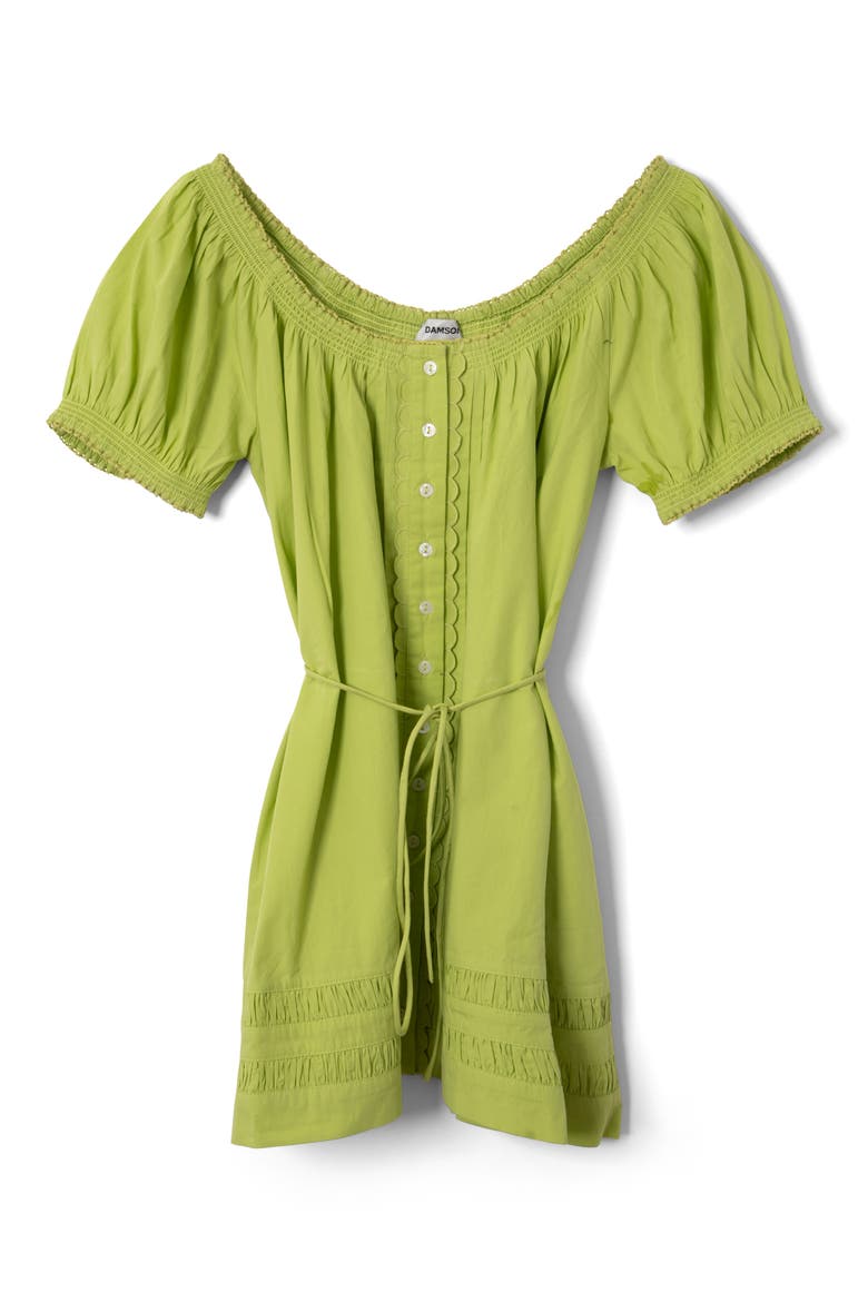 green cotton mini dress Green Square Neck Cotton Mini Dress