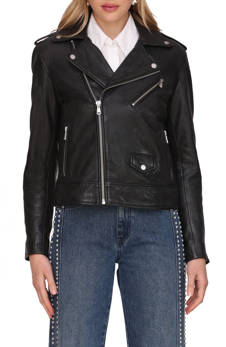 Avec Les Filles Leather Moto Jacket, Alternate, color, Black