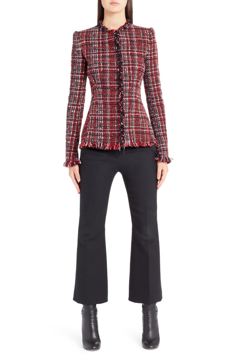McQueen Alexander McQueen Frayed Artisan Tweed Jacket, Alternate, color, 