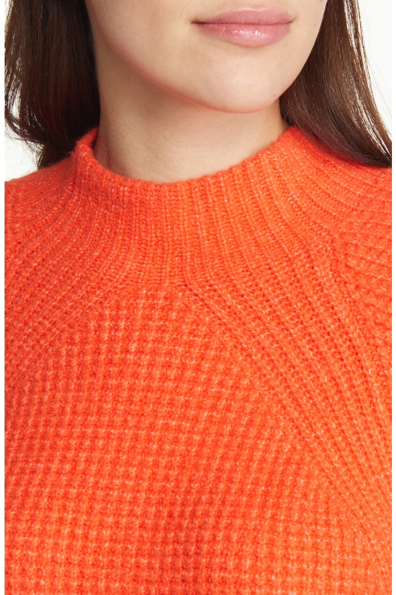 Mock Neck Waffle Knit Cotton Blend Sweater, Alternate, color, ORANGE RUMBA