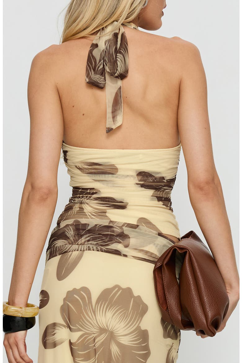 Roselin Mesh Crop Halter Top, Alternate, color, BROWN FLORAL