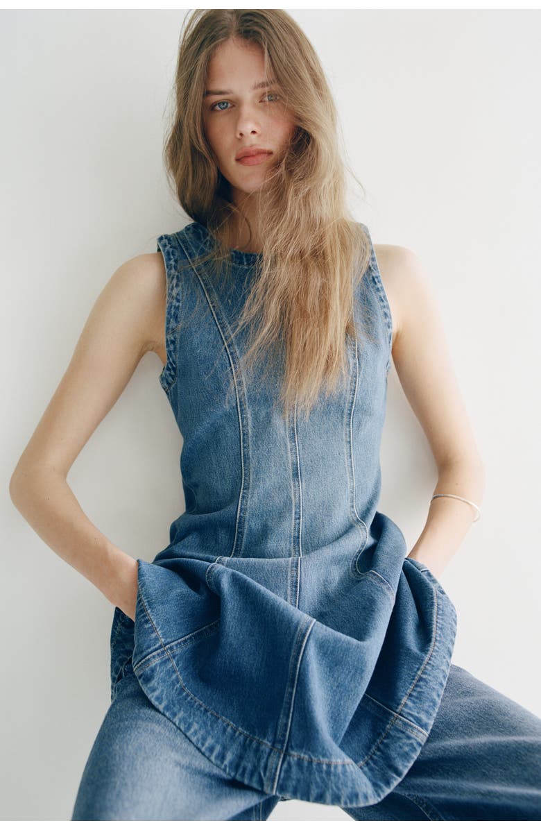 H&M Flared-skirt Denim Dress, Alternate, color, Denim Blue