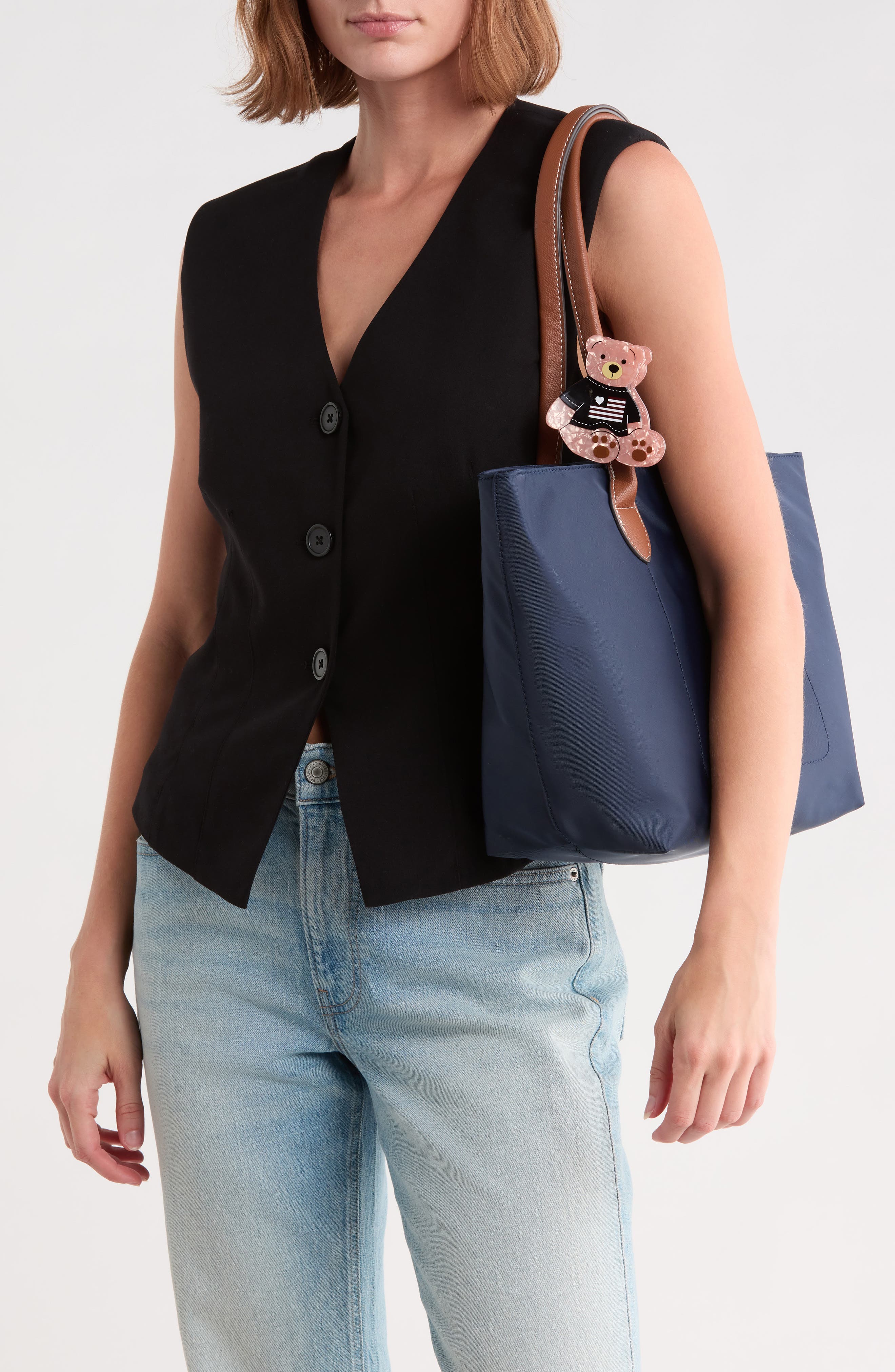 Nylon Tote with Pencil Case, Alternate, color, NAVY / MOOSE