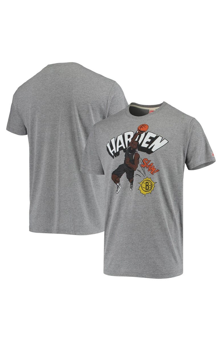 Homage Men's Homage James Harden Heather Gray Brooklyn Nets Comic Book Player Tri-Blend T-Shirt, Main, color,