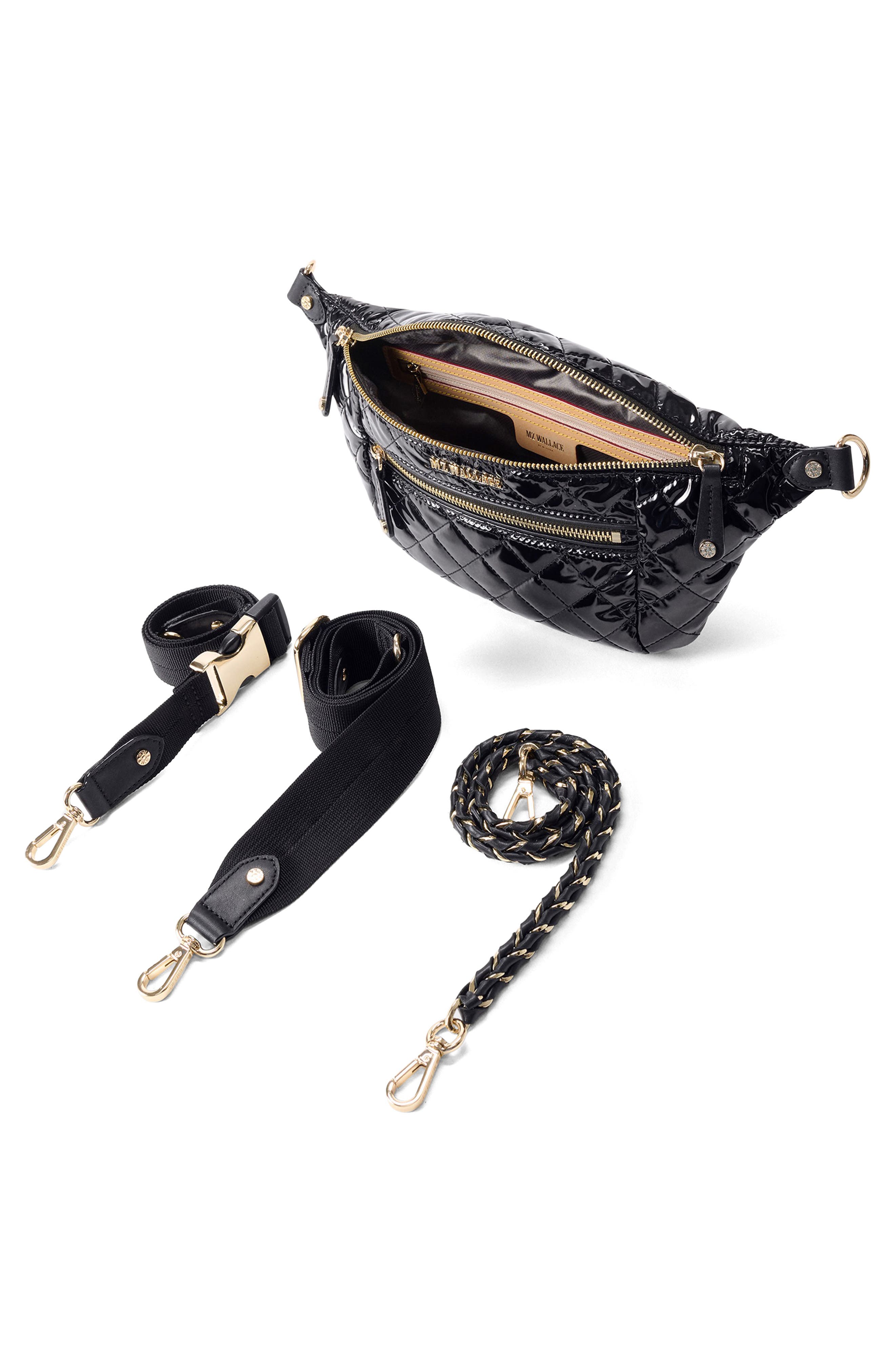 MZ Wallace Small Crosby Quilted Nylon Convertible Sling Bag, Alternate, color, Black Lacquer