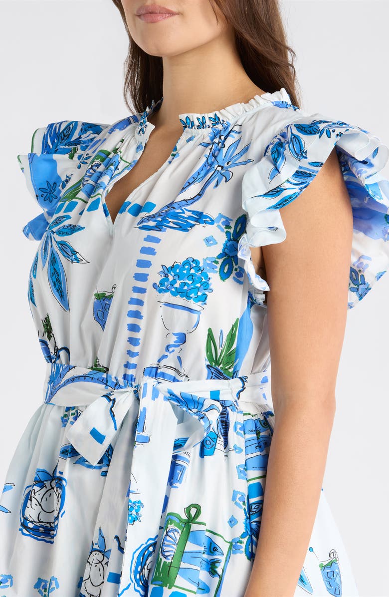 SUGARLIPS Sosy Postcard Marisol Tiered Minidress, Alternate, color, White/ Blue/ Green