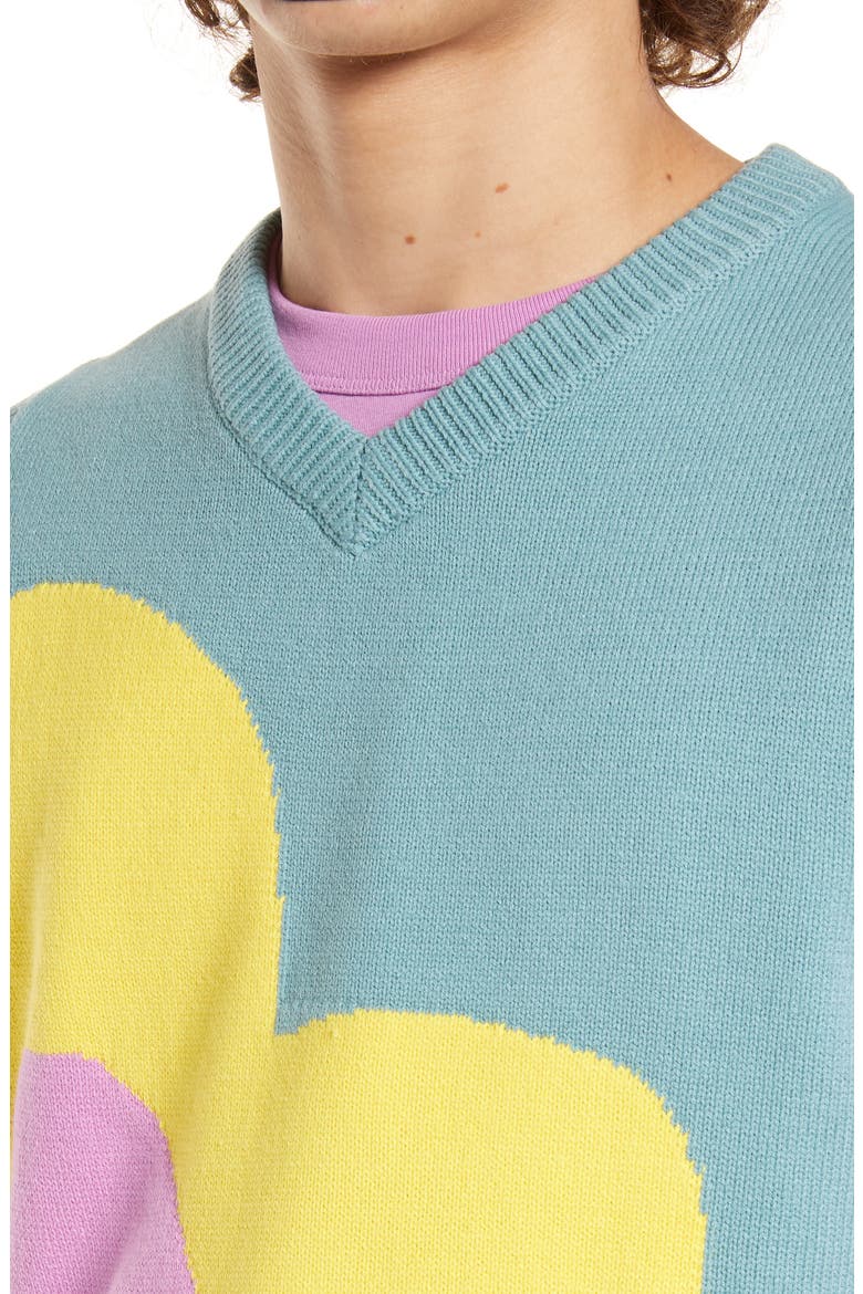 Flower Pattern Cotton Blend Sweater Vest, Alternate, color, TEAL FLORA INTARSIA