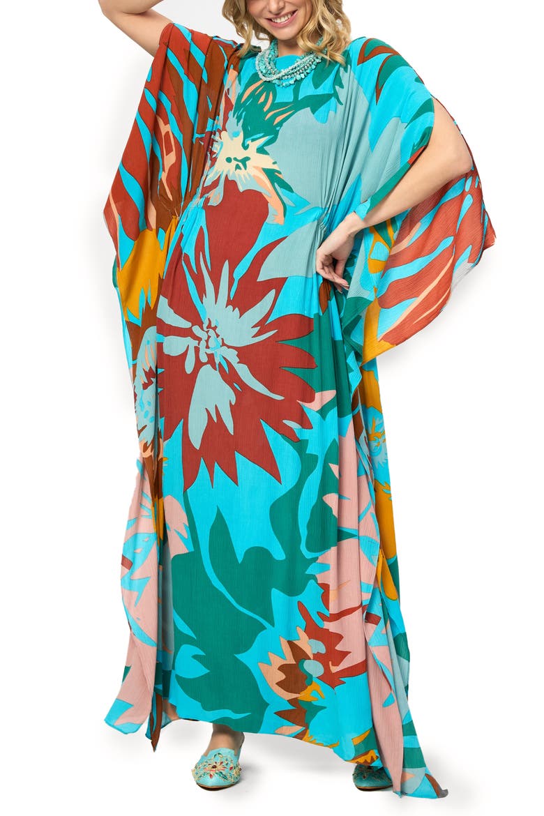 Floral Vacation Kaftan Dress, Main, color, TURQUOISE