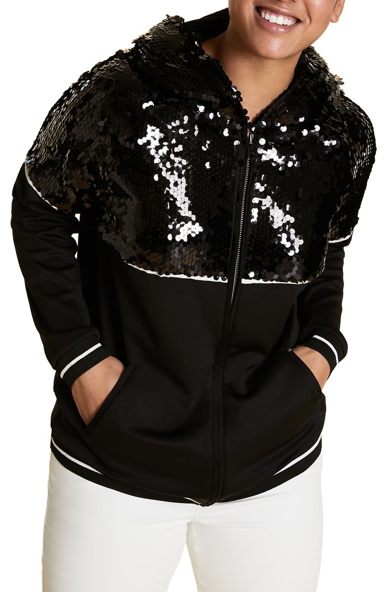 Marina Rinaldi Obelo Sequin Hoodie, Main, color, 