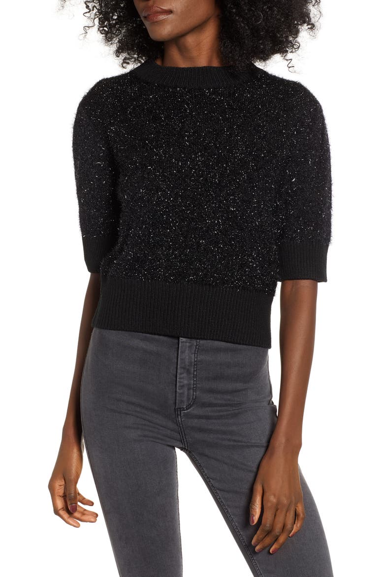 Sparkle Crop Sweater, Main, color, BLACK