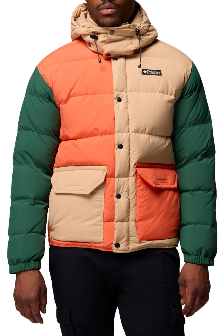 Wallowa Water Repellent Down Puffer Jacket with Removable Hood, Main, color, CANOE/ ZING/ RAIN FOREST