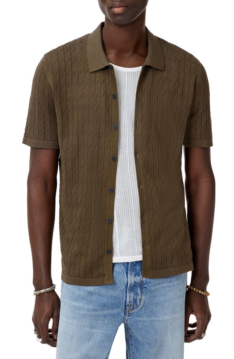 John Varvatos Moore Short Sleeve Organic Cotton Sweater, Alternate, color, Mushroom