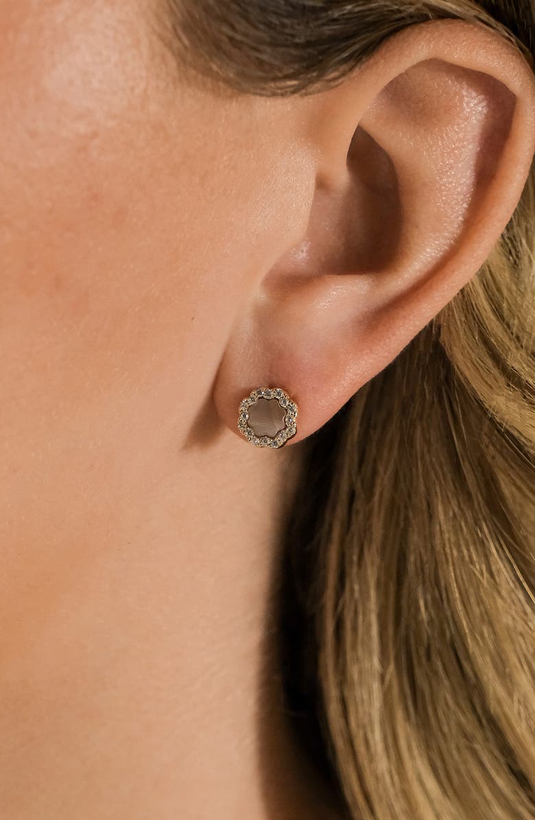 Sterling Forever Cubic Zirconia Rose Petal Stud Earrings, Alternate, color, Gold/Pink