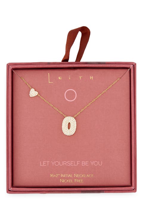 Cubic Zirconia Heart & Bubble Initial Pendant Necklace