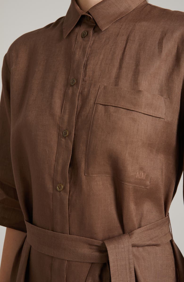 MM by Max Mara Tabella Belted Linen Shirtdress, Alternate, color, Hazelnut Brown