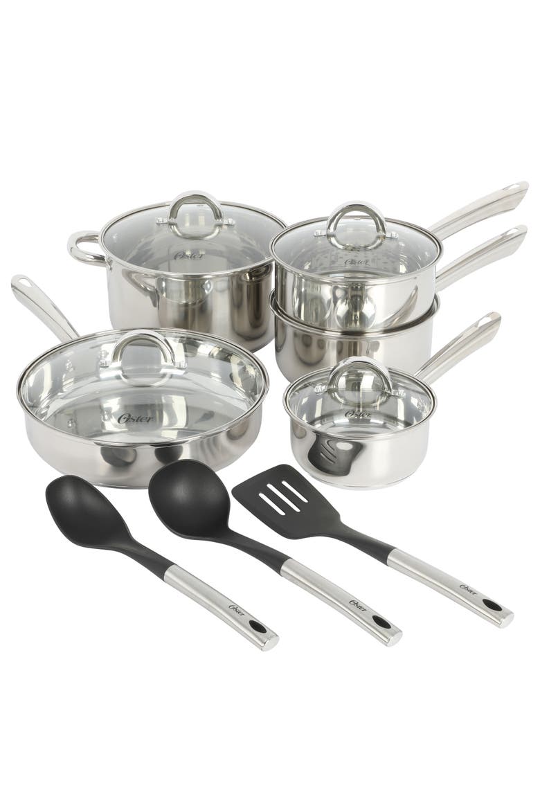 Sangerfield 12-Piece Stainless Steel Cookware Set with Kitchen Tools, Main, color, Silver