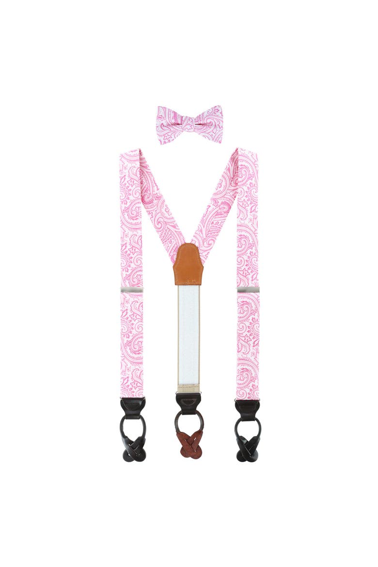 Sobee Paisley Silk Brace and Bow Tie Set, Main, color, Pink