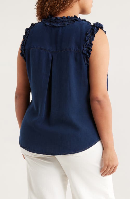 Wit & Wisdom Ruffle Trim Sleeveless Chambray Top In Purple