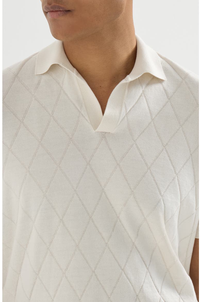 Cotton textured Argyle lightweight knit polo shirt, Alternate, color, White