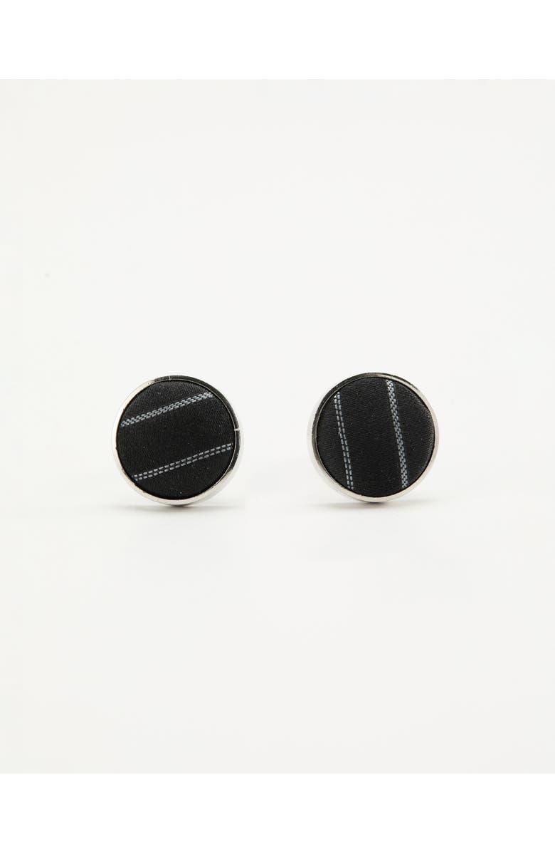 Knottery & Co Pinstripe Silk Cufflinks, Main, color, Black
