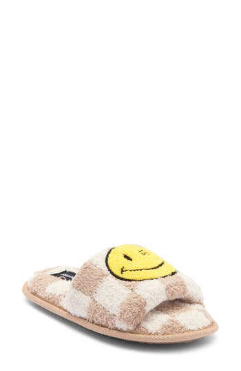 Joe Boxer Faux Fur Happy Face Slide Slipper