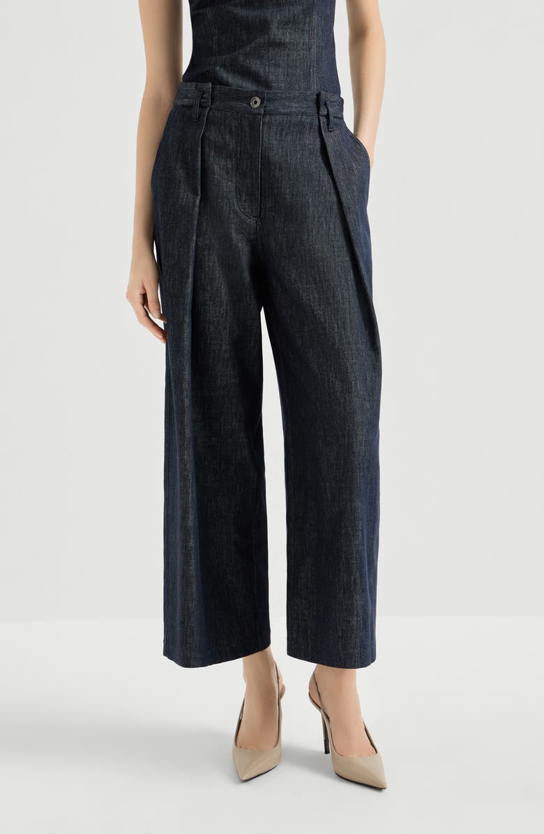 Brunello Cucinelli Pleated A-line trousers, Alternate, color, Denim