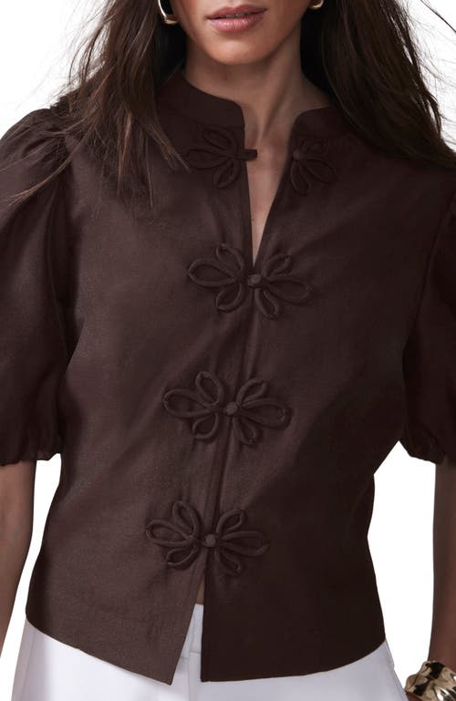 Mint Velvet Puff Sleeve Top With Flower Detail In Brown